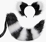 NICEYEA Halloween Cosplay Kostüm Fuchs Ohren und Schwanz Set Kunstpelz Katze Wolf Waschbär Ohren...