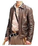 MAXDUD Herren-Jacke aus echtem Rindsleder, Vintage-Stil, Indiana, Cowboy, Braun, Braunes Rindsleder...
