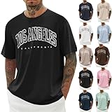 UHouse T-Shirts für Herren Oversized Sommer Tshirt Los Angeles Oberteile Loose Fit T Shirt Angebote...