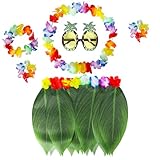 LAMEK 6 Tlg Hawaii Kostüm Set Blätterrock Party Accessoires Hula Palmblätter Rock Hawaiian...