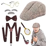 JORAKI 20er Jahre Herren Accessoires,Sherlock Holmes Detektiv Kostüm Zubehör mit Hut Lupe...