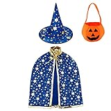 Jackcell Kinder Halloween Kostüm, Wizard Cape Witch Umhang mit Hut, Kürbis Candy Bag, Zauberer...