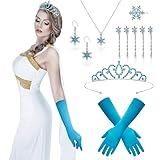 HOWAF ELSA Kostüm Damen Mädchen, Prinzessin Krone ELSA Krone ELSA Handschuhe Schneeflocken...