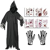 Halloween Kostüm Herren,Gewand Des Sensenmanns mit Maskenhandschuhen Halloween Kostüm Erwachsene...