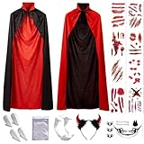 Hook Umhang Schwarz Rot Vampir Kostüm Cape Zauberer Mit Tod Kultfaktor Hexe für Kinder or...