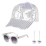 EUPSIIU 3 Stück Disco Accessoires 70er Jahre Kostüm Glitzer Disco Sonnenbrille Strass Pailletten...