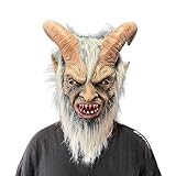 MIMIKRY Krampus Dämon Horror Latex Maske mit blutigen Zähnen Hörnern Haaren und Bart Weihnachten...