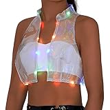 Ushiny Leuchtweste transparentes Crop-Top LED-Rave-Kostüm Stehkragen ärmelloses Tanktop für Damen...