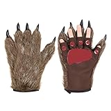 IBLUELOVER Halloween Handschuhe Wolf Bär Pfote Werwolf Kostüm Horror Party Deko mit Plüschhaar...
