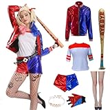 QCCOSER Halloween Cosplay Kostüme für Kinder Erwachsene, Rot Blau Kostüm mit Handschuhe, Jacke,...