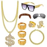 10 Stück Zuhälter Kostüm, 70er 80er 90er Jahre Kostüm Herren, Goldene Rapper Hip Hop Kostüm mit...