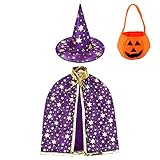 Jackcell Kinder Halloween Kostüm, Wizard Cape Witch Umhang mit Hut, Kürbis Candy Bag, Zauberer...