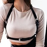 Flovel Punk Leder Körperkette Schwarzer Gothic Brustketten Einstellbar Bikini Taillenkette Rave...