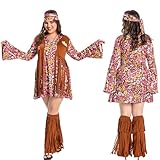 Fairycos Hippie Kostüm Damen Große Größen 50 52 70er Jahre Bekleidung Übergröße Hippie Kleid...
