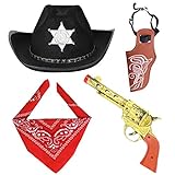 Haichen Cowboy Kostüm Zubehör Cowboy Hut Bandana Toy Guns mit Gürtel Holster Cowboy Set für...