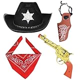 Haichen Cowboy Kostüm Zubehör Cowboy Hut Bandana Toy Guns mit Gürtel Holster Cowboy Set für...