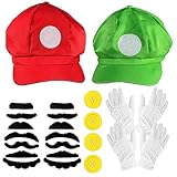 Winric Super Mario Kostüm, Super Mario Bros und Luigi Karneval Accessoires für Kleidung, Mario...