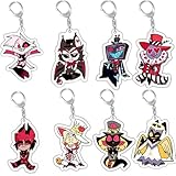 Qusunx Hazbin Hotel Schlüsselanhänger 8PCS Alastor Angel Dust Acryl Figur Schlüsselbund Anime...