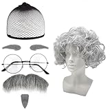 6 Stück Opa Kostüm, 6-teiliges Set mit Perücke Opa, Albert Einstein Kostüm, Augenbrauen Bart und...