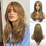 HAIRCUBE Curtiain Bangs Hell Lockig Braun Blond Mix Türkis Braun Hellblond Schulterlang...