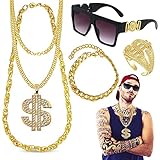 DONGZQAN Zuhälter Kostüm Set, Hip Hop Accessoires, 80er/90er Rapper Accessoires, Große Goldene...