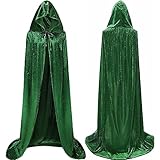 Winwild Grüner Samt Umhang mit Kapuze,190CM Samt Cape Halloween Kostüm Damen Erwachsener für...