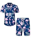 J.VER Herren Hawaiihemd Flamingo Floral Kurzarmhemd und Shorts Sommer Beach Freizeithemden Funky...
