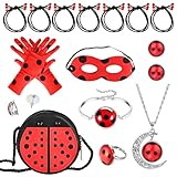 Tigvio 14 Stück Ladybird Kostüm Set, Ladybird Maske Handschuhe Tasche Ladybird Schmuck Set...