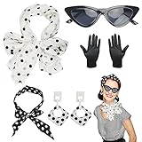 HAMOOM 5TLG Rockabilly Accessoires 50er Jahre Kleid Zubehör mit Polka Dot Chiffon Schal 60er Jahr...