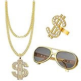 NewZC Zuhälter Kostüm Set Goldene Dollar Kette & Ring Brille Persönlichkeit Hip Hop Kostüm Kit...