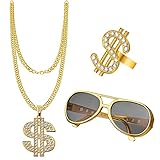 NewZC Zuhälter Kostüm Set Goldene Dollar Kette & Ring Brille Persönlichkeit halloween Hip Hop...