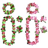 AWCIGG Hawaii Kette Set, Grün Violett Rosa Hawaii Blumenkette Stirnband und Armband, Blumenkette...