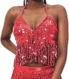 Pailletten-Top mit Neckholder, für Salsa, Bauchtanz, Boho, Festival, Club, Tribal-Top, Kostüm, mit...