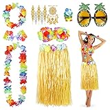 YAOYIN 9 Stück Hawaii Party Kostüme Set, Hawaii Kostüm Damen, Hula Rock Haarblume Blumenkette...