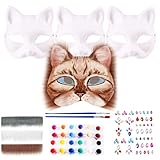 Tulov 3 Stück DIY Katzenmaske Set, Katzenmasken mit Fell, Pigment und Edelstein-Aufklebern, Party...