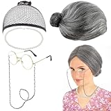 Aurasky Oma Perücke Kostüm Set, 5 Stück Alte Dame Perücke Old Lady Kostüm Cosplay Zubehör,...