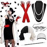 CHMMY Cruella halloween kostüm damen devil 70er Jahre Accessoires Cosplay Perücke Zubehör mit...