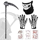 BARVERE Sense Halloween, Halloween Sensenmann Sense Set mit Schädel Gesichtsmaske, Handschuhe und...