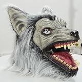 AOFOX Werwolf Maske gruselig Vollkopf Latex Wolfskopf Masken gruselig Horror Maske Kostüm Kostüm...