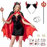 Singtis Teufel Kostüm Damen, Faschingskostüme Damen Frauen Teufelkostüm Teufel Umhang Damen Sexy...