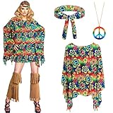 Hippie Kostüm Damen Set, Karneval Kostüm Damen Hippie, Disco Outfit 60er 70er 80er 90er Jahre...