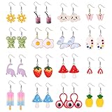 LOLIAS 16 Paar Süße Ohrringe Harz Tropfen Ohrringe Set für Frauen Mädchen Edelstahl Kawaii Pilz...