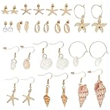 PandaHall 14 Paar Muschelohrringe, Seestern Ohrstecker Muscheln Creolen Meerjungfrau Modeschmuck...