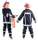 Foxxeo Feuerwehr Kostüm für Kinder - verschiedene Größen von 92 bis 158 - Feuerwehrmann Kostüm...