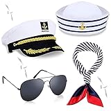 NETUME 4 Stück Kapitänsmütze Matrosenmütze Schal und Sonnenbrille, Kapitänsmütze Herren Ideal...