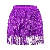 Soudittur Quasten Paillettenrock Damen Glitzer Rock Damen Steampunk Quastenrock Bauchtanz Hüftschal...