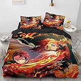 Zbeiba Demon Slayer Bettwäsche 135x200 Bettbezug 135 x 200cm 1 Kissenbezug 80x80cm 2...