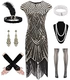 WILDPARTY 20er Jahre Kostüm Damen Charleston Kleid, Flapper Kleid mit Pailletten Perlen Fransen...