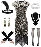 WILDPARTY 20er Jahre Kostüm Damen Charleston Kleid, Flapper Kleid mit Pailletten Perlen Fransen...