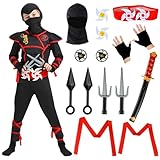 BIQIQI Ninja Kostüm Kinder, 18Pcs Kinderkostüm Ninja Set, Karneval Kostüm Kinder, Ninja Muskel...
